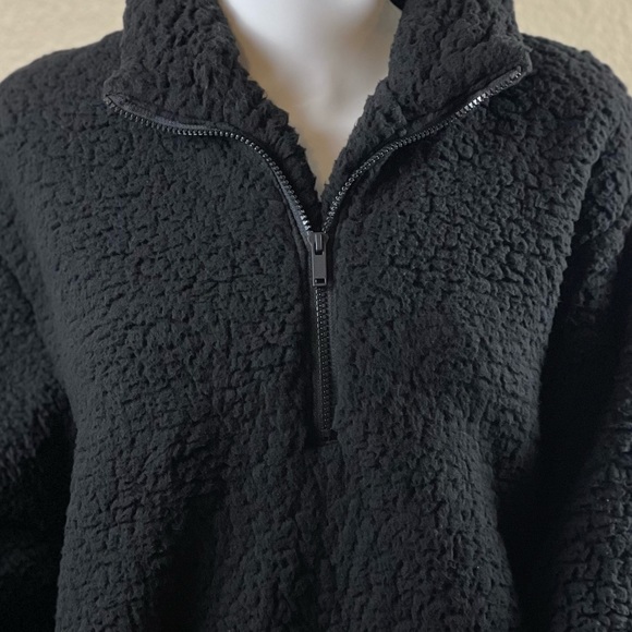 NWT Express Women Black Fleece Sherpa Half Zip Pullover Jacket $80 - Picture 2 of 8